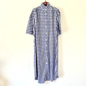 New SHEIN Seersucker feel Gingham Button-Front Midi Dress in Navy 2XL